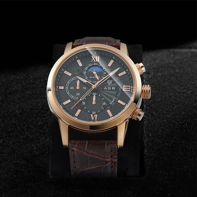 AGR™ Luxe lederen quartzhorloge