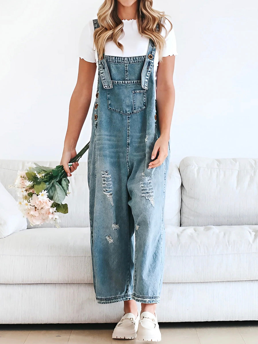 Rosemary™ | Losse jeans-overall in used-look