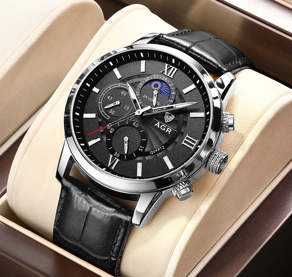 AGR™ Luxe lederen quartzhorloge