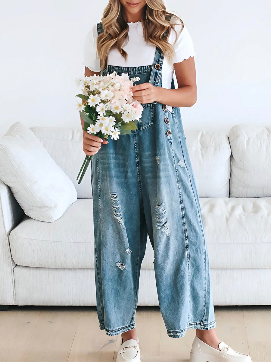 Rosemary™ | Losse jeans-overall in used-look