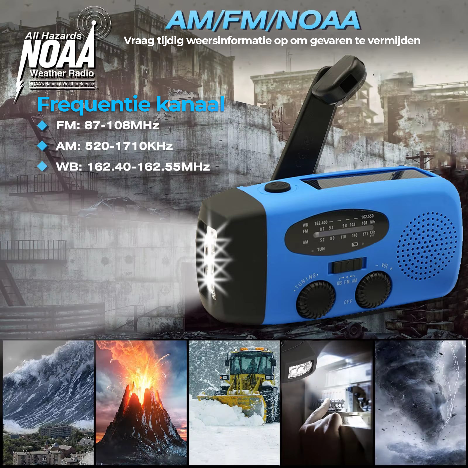 Multifunctionele Solar Hand Crank Radio 2000mAh - Noodkit