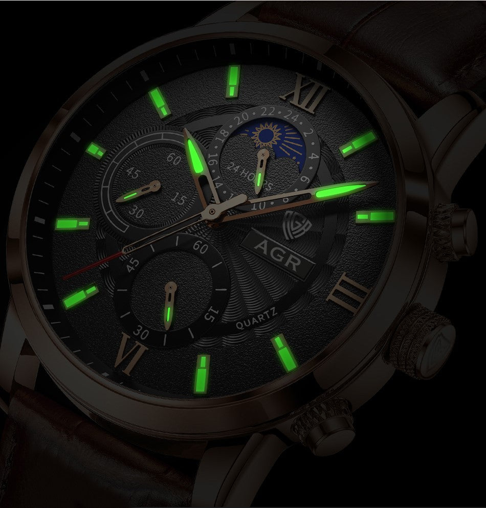 AGR™ Luxe lederen quartzhorloge