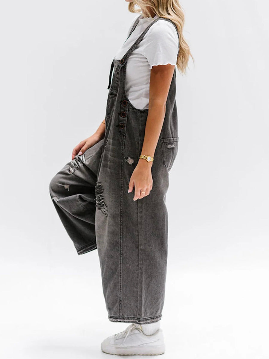 Rosemary™ | Losse jeans-overall in used-look