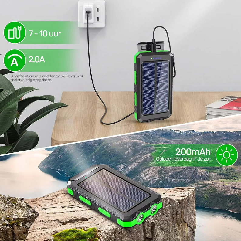 Waterdichte Solar Powerbank 20000mAh - Outdoor Noodkit