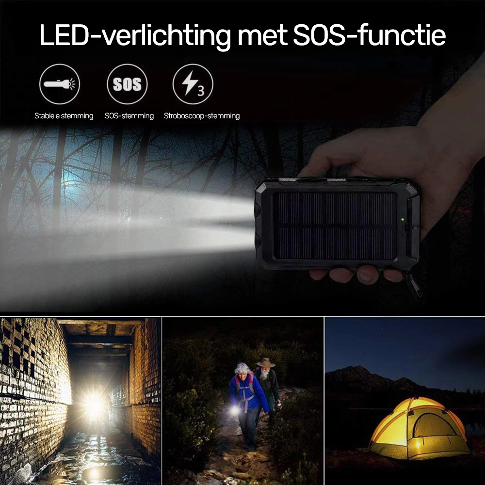 Waterdichte Solar Powerbank 20000mAh - Outdoor Noodkit