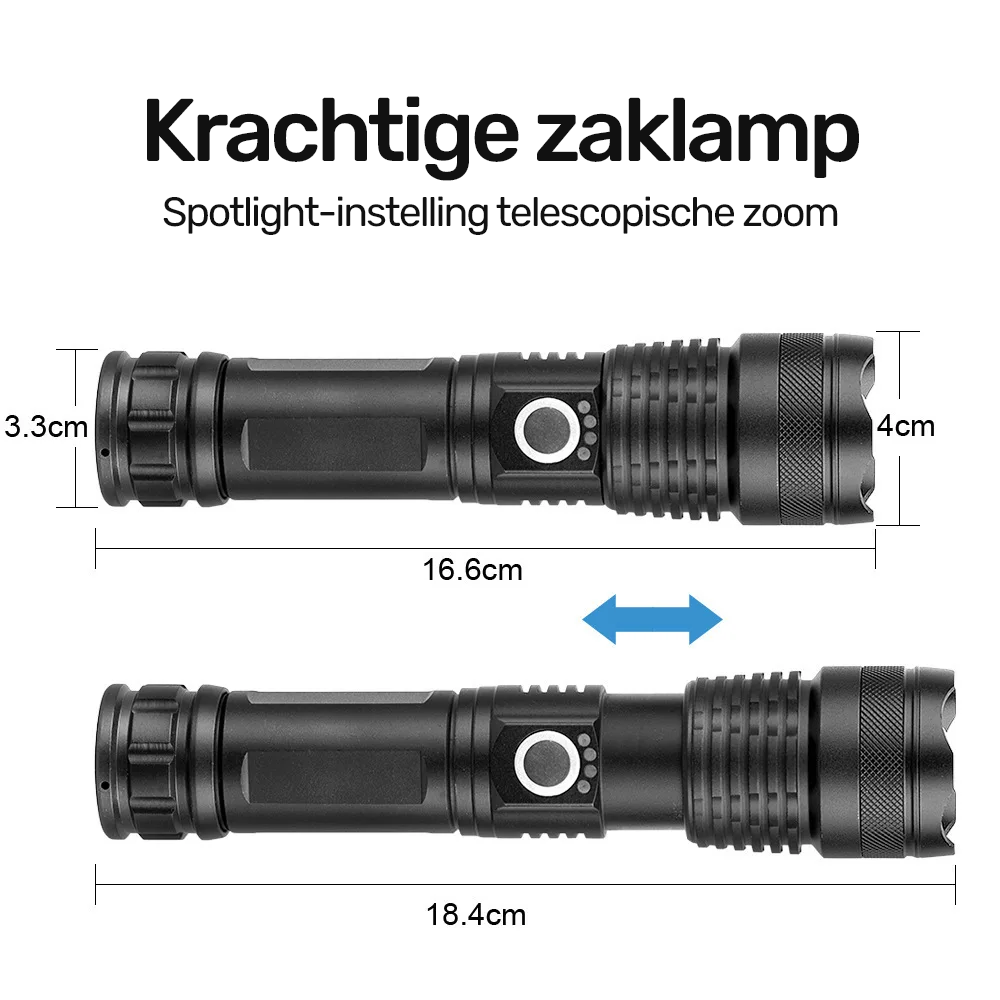 XHP50 Zaklamp - Superheldere LED met 5 Modi en Oplaadbare Batterij