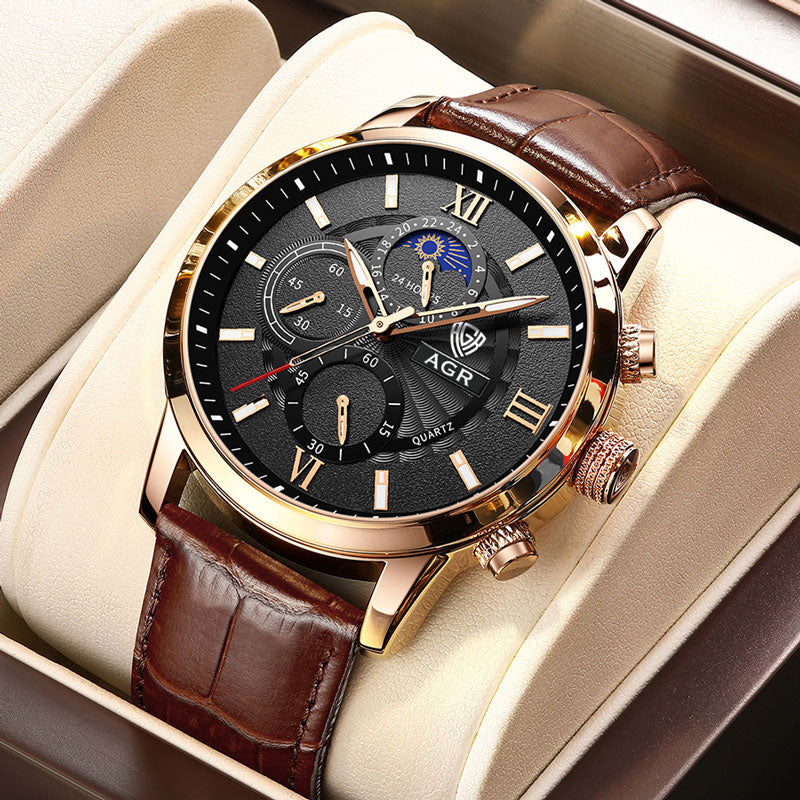 AGR™ Luxe lederen quartzhorloge