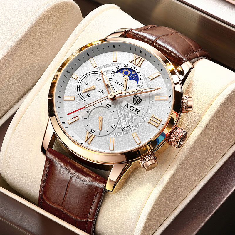 AGR™ Luxe lederen quartzhorloge